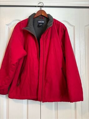 Lands' End women’s Bright Red Jacket with Gray Fleece Jacket Lining